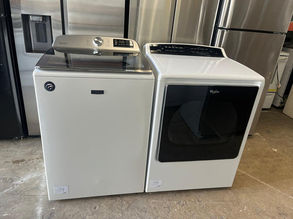 Maytag Smart Top Load Washer with Extra Power - 5.3 cu. ft. And Whirlpool 8.8 cu.ft Top Load HE Electric Dryer with Intuitive Touch Controls, Steam Refresh